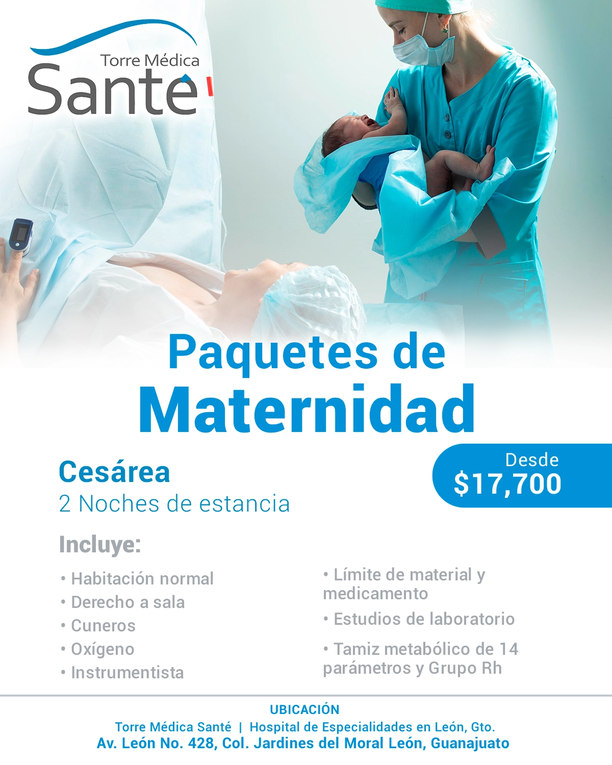 Paquete Maternidad cesárea  en Médica Santé León Guanajuato